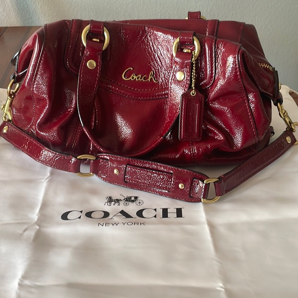 Burgundy patent leather Coach purse